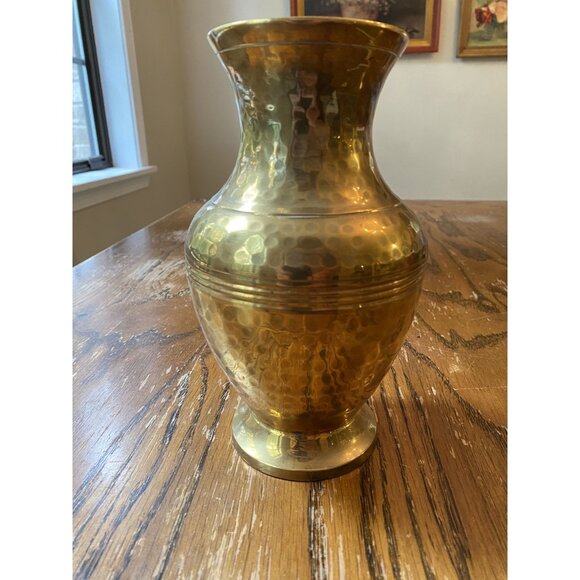 Vintage Handcrafted Hammered Brass Vase 8' - Picture 1 of 6